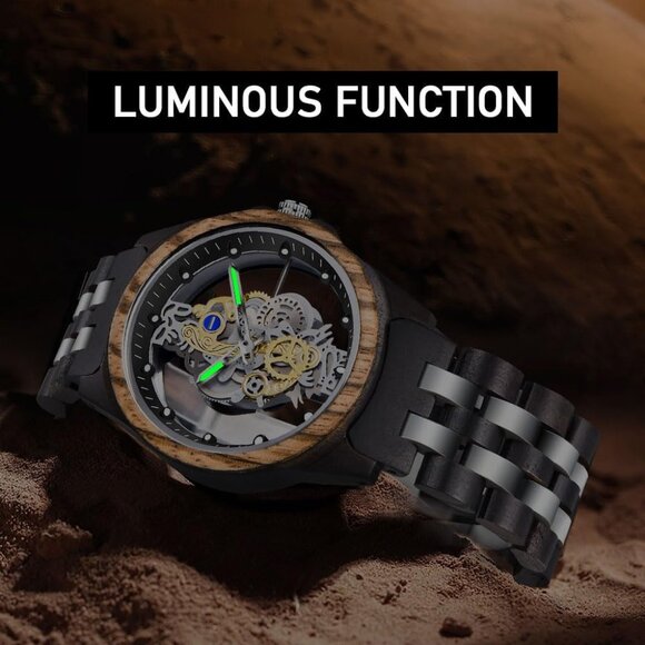 Lightweight Wooden Watch Men Analogue Black Natural Wood Timepiece Casual Gift - Picture 4 of 6